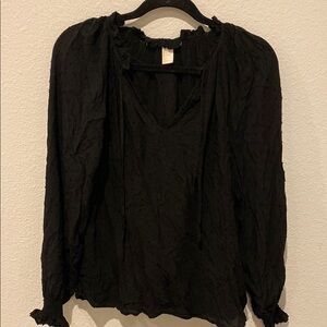 Women's Black Tie Neck Blouse